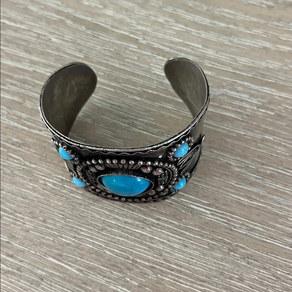 Turquoise And Silver Statement Cuff Bracelet - image 3
